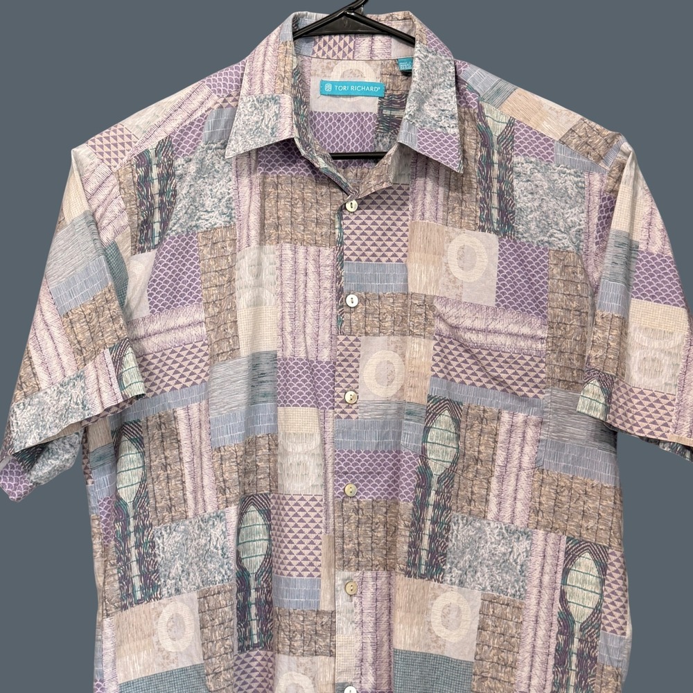Tori Richard Men's Medium Made in Hawaii Abstract Patchwork Aloha Shirt